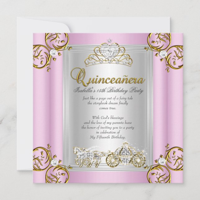 Invitación Cuento de hadas Quinceanera 15 cumpleaños Rosa (Anverso)