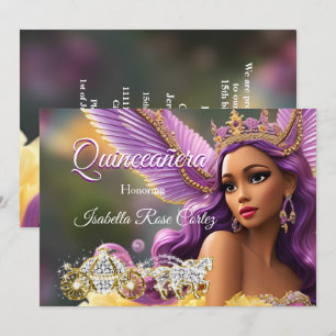 Invitación Cuento de hadas Quinceañera Carruaje Morado Rosa D