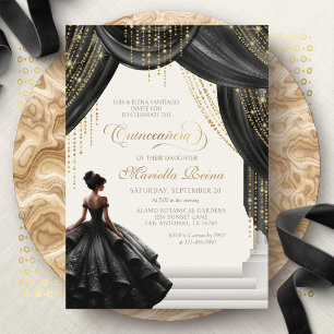 Invitación Cuento de Hadas Quinceañera Real Negro Moderno