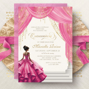Invitación Cuento de Hadas Real Rosa Quinceañera