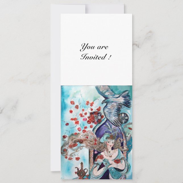 Invitación CUENTO DE HADAS TURCO ,rojo azul blanco brillante (Anverso)