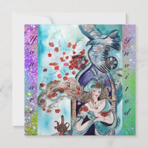 Invitación CUENTO DE HADAS TURCO ,rojo brillante azul púrpura