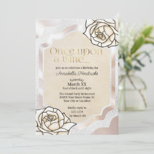 Invitación Cuento de Hadas Vidrio Emplomado Rosas Blancas