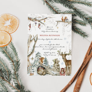 Invitación Cuento   Fiesta de bebé en el bosque invernal