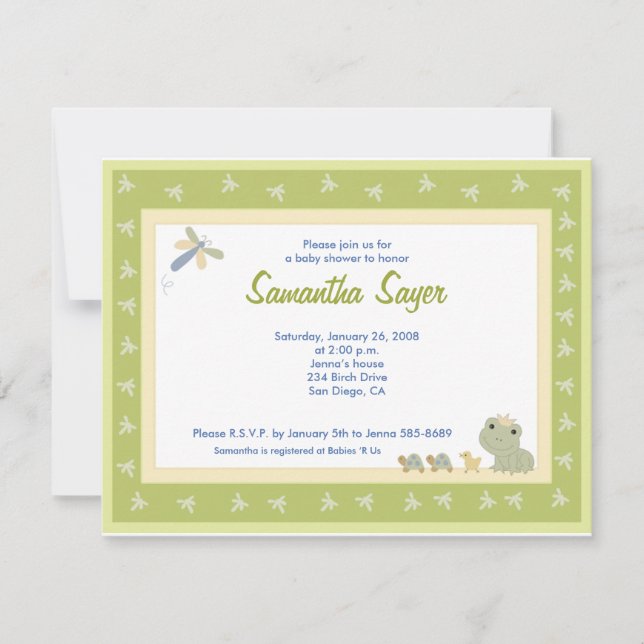 Invitación Cuentos de escarcha Frog Prince Baby Shower 4.25 x (Anverso)