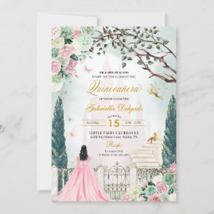 Invitación Cuentos de hadas de oro rosa Jardín encantado Quin