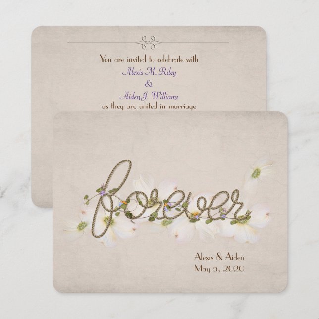 Invitación cuerda boda para siempre con flores (Anverso / Reverso)