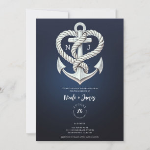Invitación Cuerda de Ancla del Corazón Náutico Boda Costera M