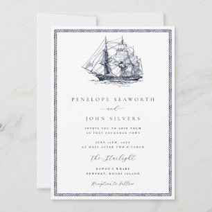 Invitación Cuerda de barco de vela náutico marco clásico boda