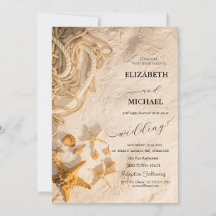 Invitación Cuerda de conchas de mar Boda con guión de arena