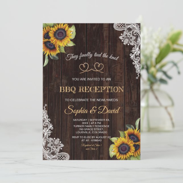 Invitación Cuerda de encaje de encanto Nos anudamos Girasoles (Anverso de pie)