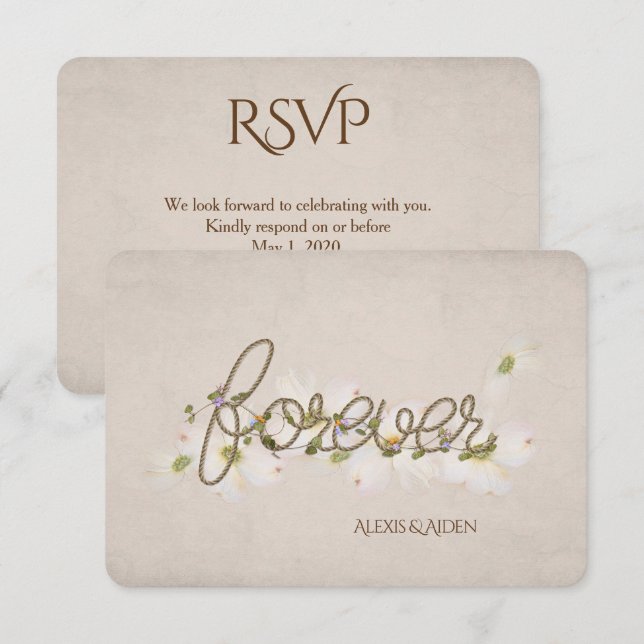 Invitación cuerda de RSVP para siempre con flores (Anverso / Reverso)