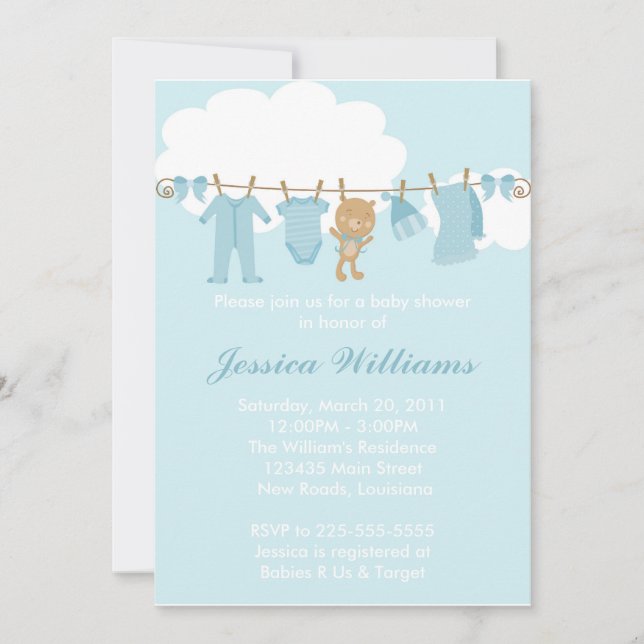 Invitación Cuerda para tender la ropa Baby Shower (Anverso)