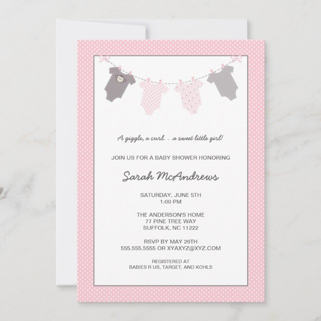 Invitación Cuerda para tender la ropa Baby Shower del (Anverso)