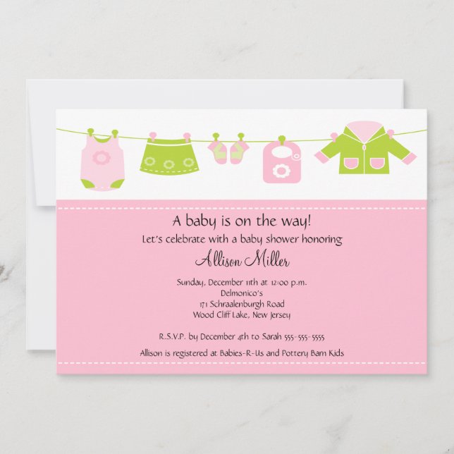 Invitación Cuerda para tender la ropa Baby Shower del (Anverso)