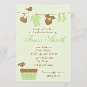 Invitación Cuerda para tender la ropa verde Baby Shower