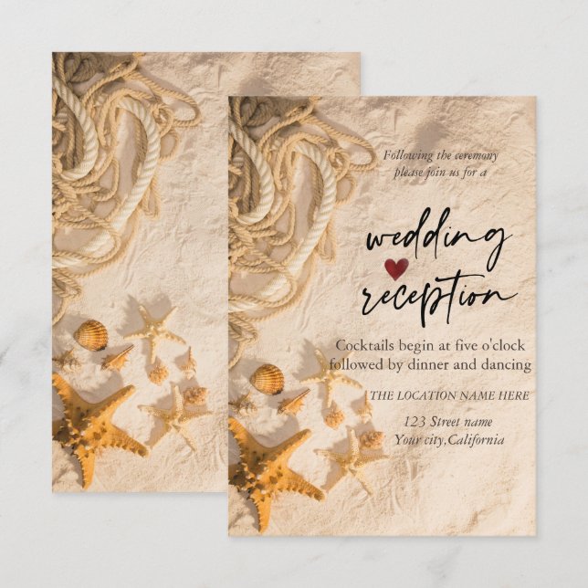 Invitación Cuerdas de conchas de mar Recepción de arena (Anverso / Reverso)