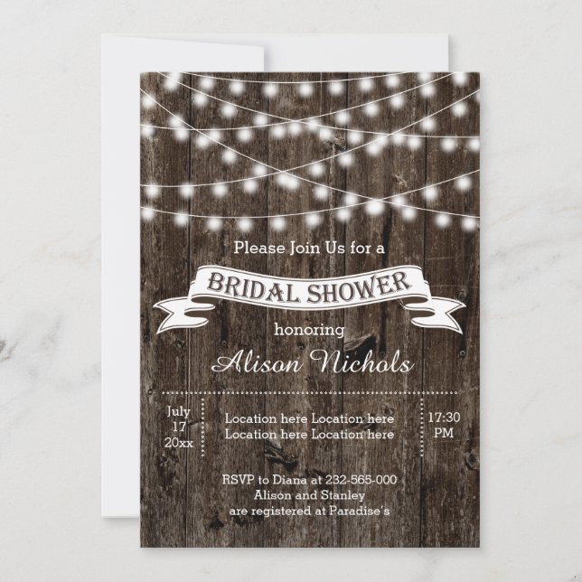 Invitación Cuerdas de luces en la vieja ducha boda de novia (Anverso)