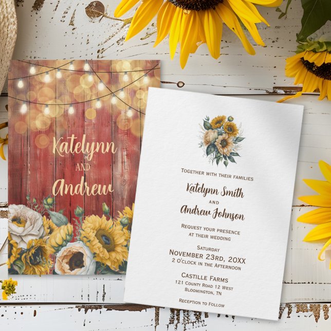 Invitación Cuerdas de madera de Barn de girasol iluminan a Bo (Subido por el creador)
