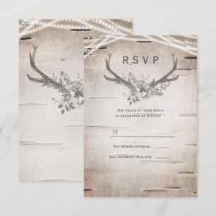 Invitación Cuerna Rústica Abedul Blanco Boda Vintage RSVP 