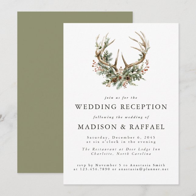 Invitación Cuerno de Ciervo Recepción de Boda Rústica de Invi (Anverso / Reverso)