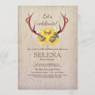 Invitación Cuerno de Ciervo y Girasoles Fiesta de Cumpleaños 
