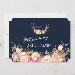 Invitación Cuerno Floral Sonrojo ¿Quieres Ser Mi Dama de Hono