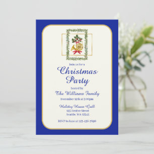 Invitación Cuerno francés elegante de Navidad azul real