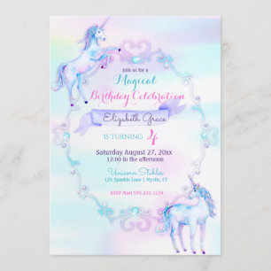 Invitación Cuerno mágico fantasía arcoíris aqua rosa lavanda