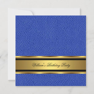 Invitación Cuero azul mira hombre de cumpleaños dorado