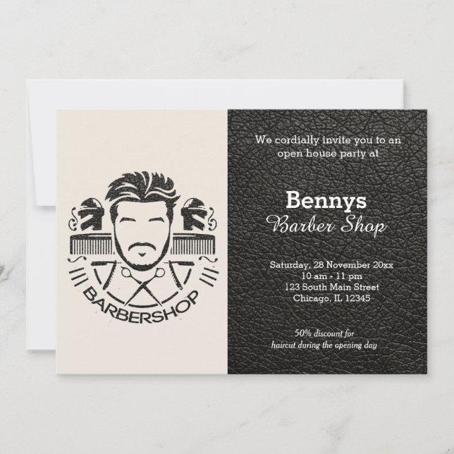Invitación Cuero de Barbería abierto día (Anverso)