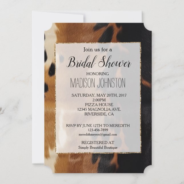Invitación Cuero de vaca marrón negro Suroeste  (Anverso)