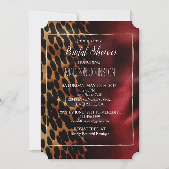 Invitación Cuero de vaca negro oro rojo (Anverso)