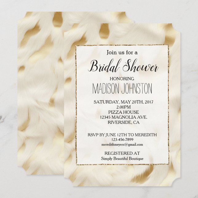 Invitación Cuero de vaca occidental blanco dorado (Anverso / Reverso)