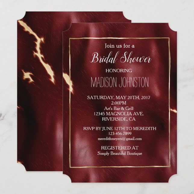 Invitación Cuero de Vaca Suroeste Rojo Intenso (Anverso / Reverso)