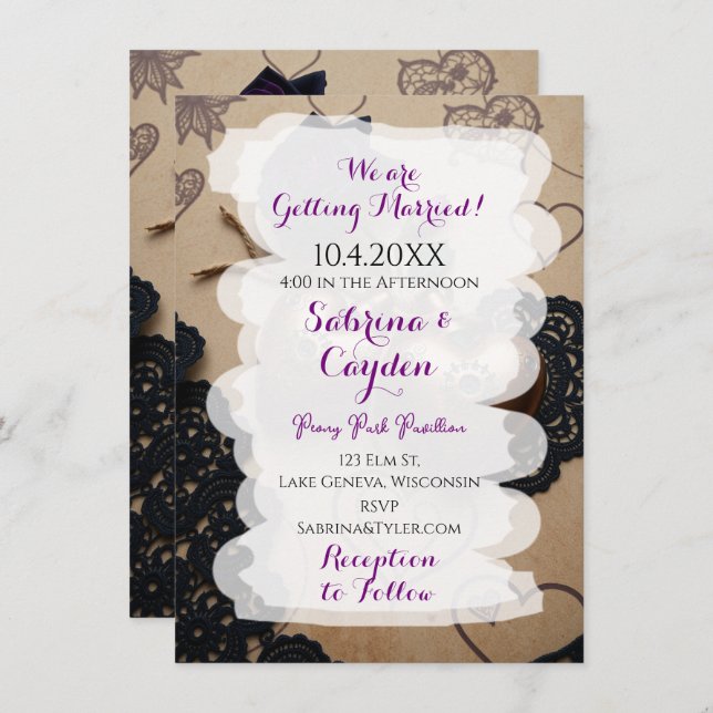 Invitación Cuero, encaje y Rosas Boda gótico Steampunk (Anverso / Reverso)