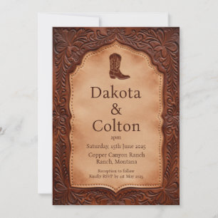 Invitación Cuero Labrado Western Boda Country Ranch