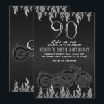 Invitación Cuero negro moto de plata 90TH 90 cumpleaños<br><div class="desc">Personalizar para cualquier evento</div>