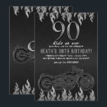 Invitación Cuero negro moto de plata 90TH 90 cumpleaños<br><div class="desc">Personalizar para cualquier evento</div>