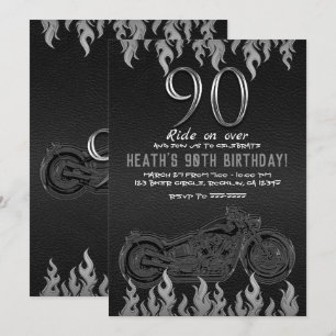 Invitación Cuero negro moto de plata 90TH 90 cumpleaños