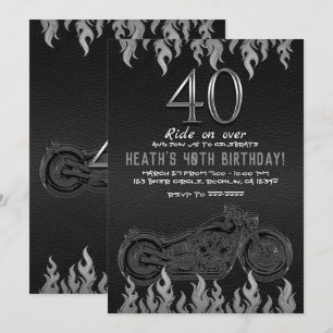Invitación Cuero Negro Motocicleta Plateada 40 cumpleaños 40
