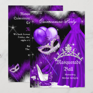 Invitación Cuero negro púrpura de quinceanera 2a