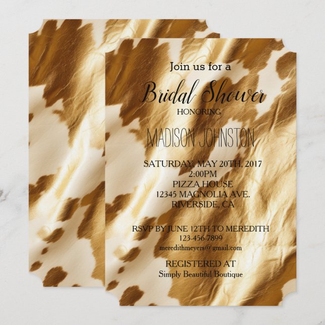 Invitación Cuero Occidental Crema Dorada (Anverso / Reverso)