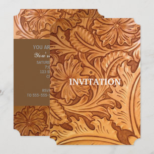 Invitación cuero trabajado vaquero rústico occidental