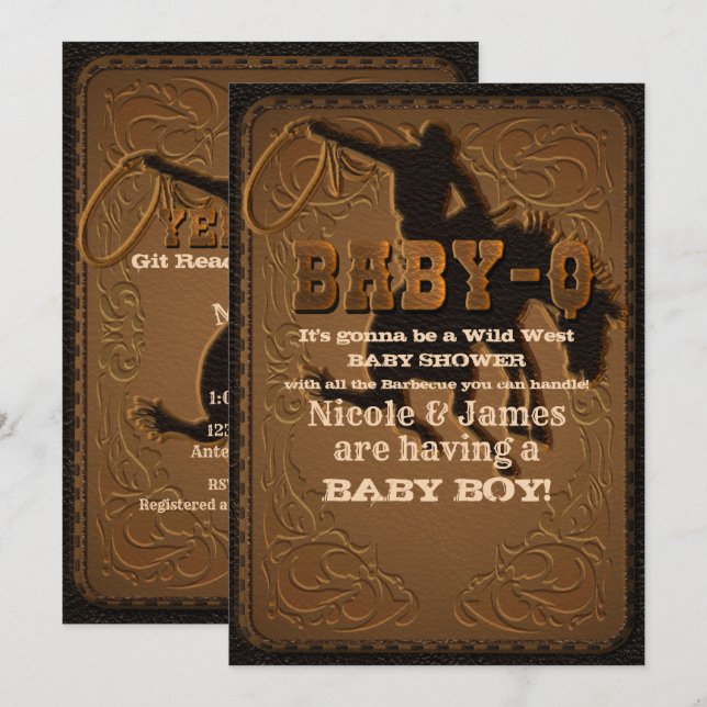 Invitación Cuero Wild West Cowboy BABY-Q SHOWER BBQ (Anverso / Reverso)