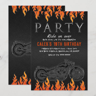 Invitación Cueros negros llamas naranjas fiesta de motociclis