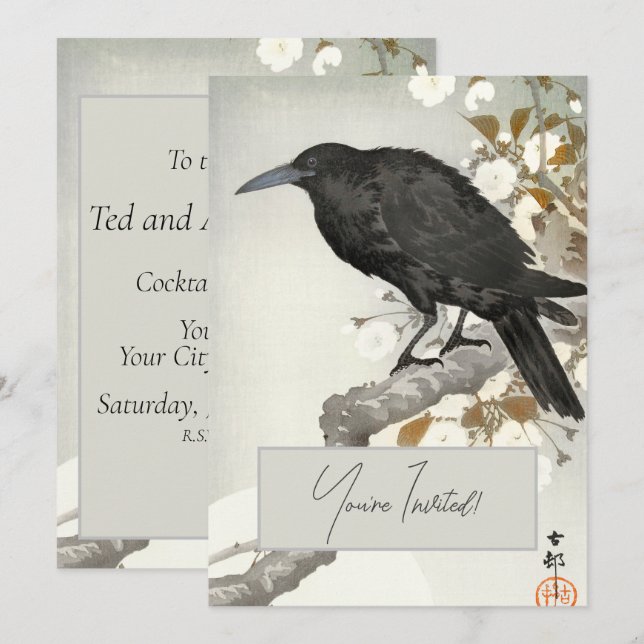 Invitación Cuervo Cuervo Japonés Koson Pájaro (Anverso / Reverso)