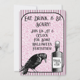 Invitación Cuervo Cuervo Negro Rosa Halloween