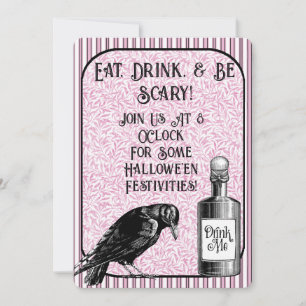 Invitación Cuervo Cuervo Negro Rosa Halloween