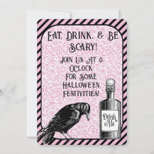 Invitación Cuervo Cuervo Negro Rosa Halloween